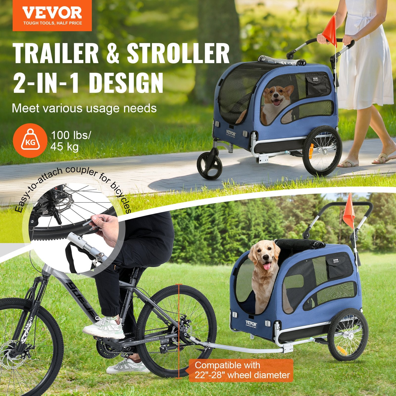 Hondenfietskar 2-in-1 — Tot 45 kg