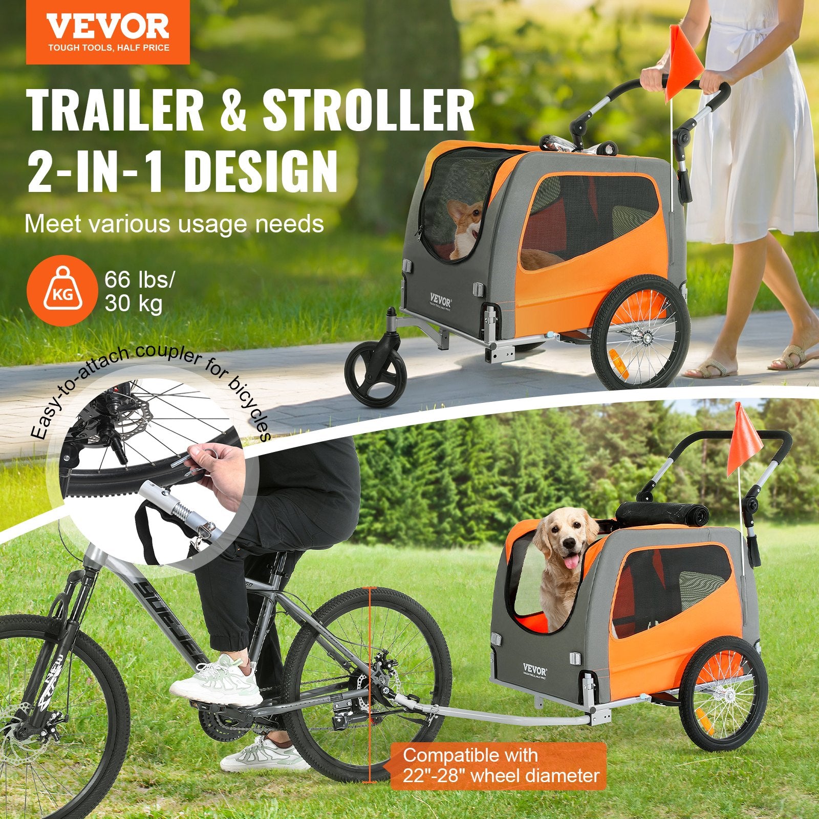 Hondenfietskar 2-in-1 — Tot 30 kg